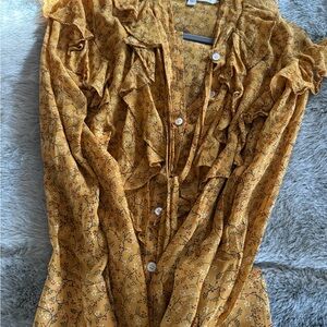 Veronica Beard: Floral Ruffle Button-Down Blouse